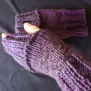 Purple Tanzanite Handmade Twist Knit Fingerless Gloves Mittens Arm Warme…